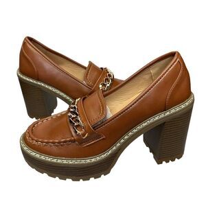 NEW New York And Company Women's Brooke Heel Loafer Shoes Brown sz 9